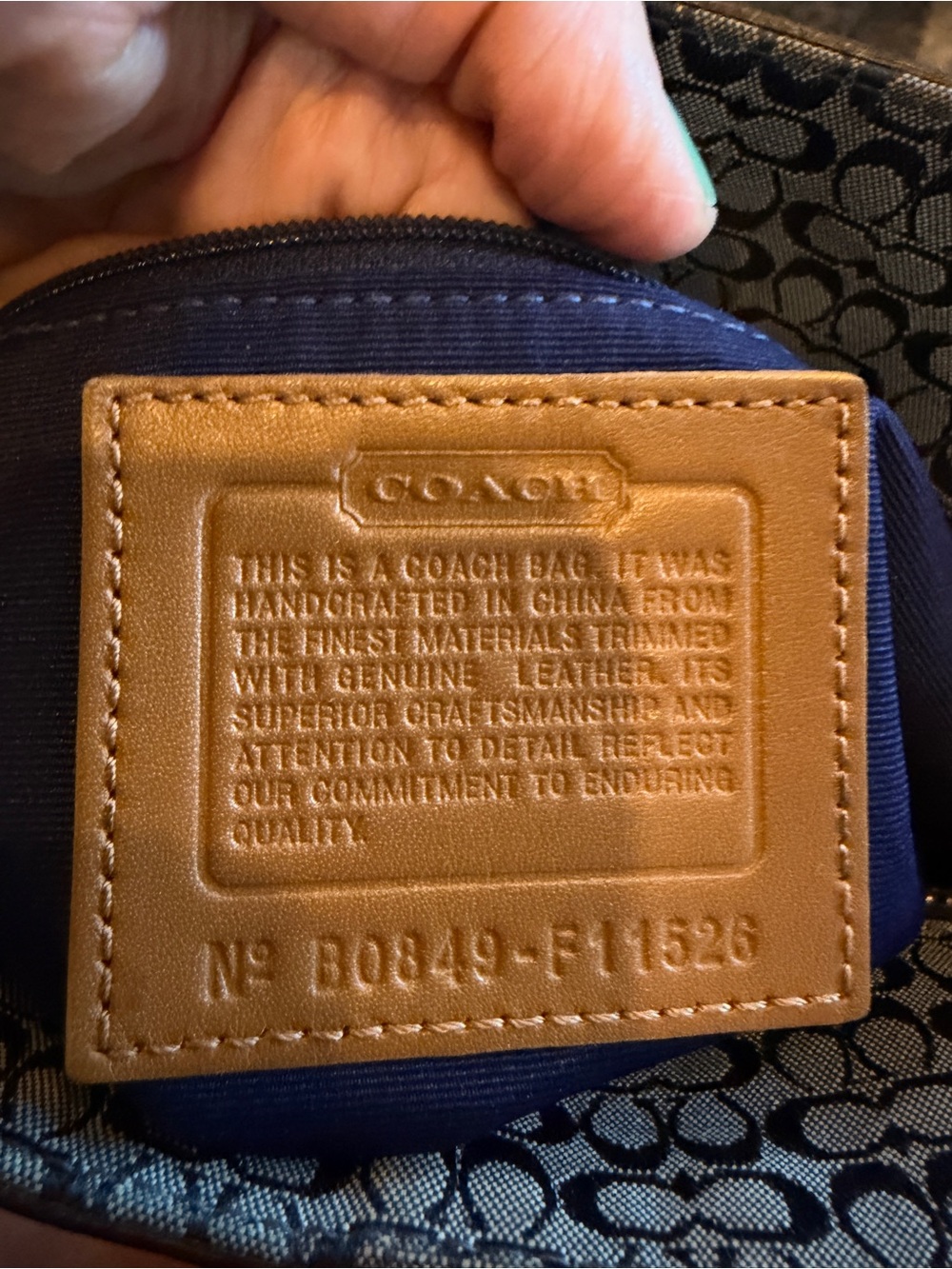 Coach Navy Signature Canvas Tote with Brown Leather Trim - Picture 7 of 8